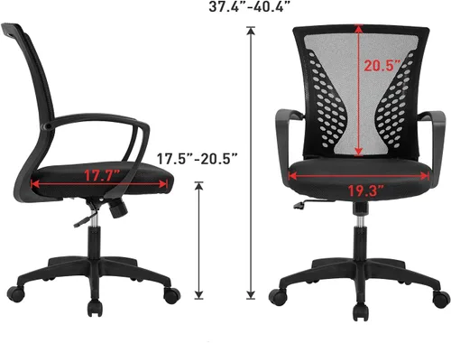 Vista 3 de Silla de malla para computadora de oficina, ergonómica, con respaldo medio, giratoria, con reposabrazos, altura ajustable, soporte lumbar x