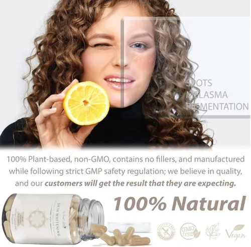 Vista 6 de Píldoras blanqueadoras de la piel con glutatión – píldoras aclaradoras naturales con colágeno, removedor de manchas oscuras, suplemento de glutatión