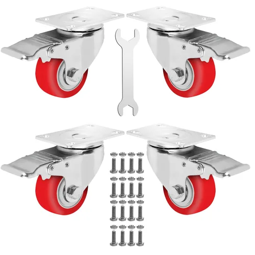 Vista 8 de Juego de 4 ruedas resistentes de 1 pulgada, ruedas giratorias con placa bloqueable con frenos resistentes a los arañazos y rotación de 360 grados