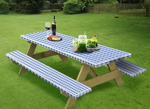 Vista 24 de Rally Home Goods Mantel redondo de vinilo ajustable para interiores y exteriores, respaldo de franela, borde elástico, funda de plástico impermeable