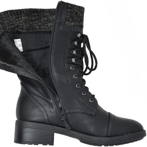 Vista 6 de DREAM PAIRS Botas militares de invierno con cordones de media pantorrilla para mujer