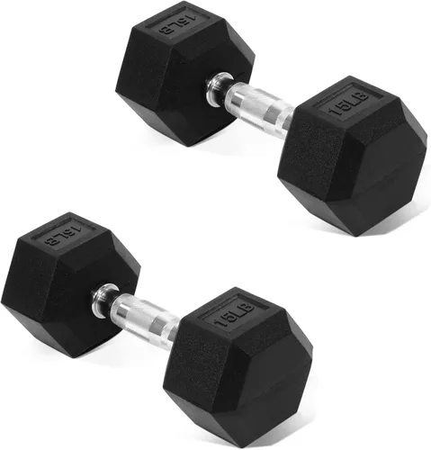 Vista 9 de Fitvids Hex Dumbbells Rubber Coated Hand Weights for Exercises and Fitness Home Gym, 5-50 LB Pair