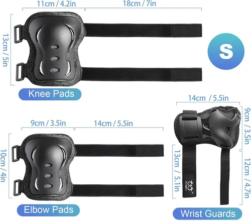 Vista 7 de Rodilleras para niños/jóvenes/adultos, coderas con protectores de muñeca, conjunto de equipo de protección de 6 piezas para patinaje sobre ruedas