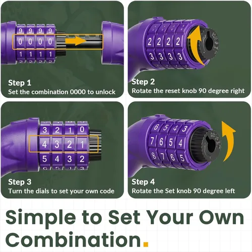 Vista 4 de Titanker Candado de bicicleta, cerradura de bicicleta de 4 pies, bloqueo de cable de 1/2 pulgada con soporte de montaje, accesorios de bicicleta