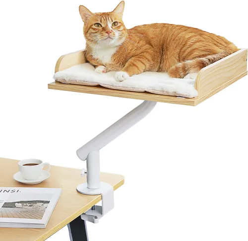 Vista 9 de PAWZ Road Cat Desk Bed 360°Rotating Supports to 50 Lbs Cozy Nest for Desk Gris