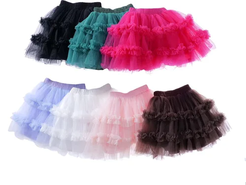 Vista 5 de Falda tutú de tul con volantes para niñas pequeñas de 6 meses a 10 años