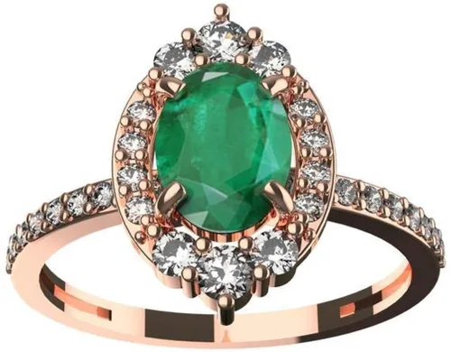 Vista 7 de Anillo de compromiso ovalado de diamantes y esmeralda en oro macizo de 18 quilates, anillo de regalo de piedra natal de mayo