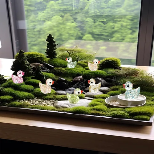 Vista 4 de Paquete de 36 pequeños patos de plástico de resina para decoración de jardín, casa de muñecas, adornos de manualidades (brillantina)