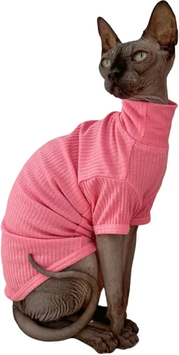 Vista 3 de Sphynx - Camisa de algodón para gatos sin pelo, cuello alto, camisetas de gatito con mangas, pijama de gato para Sphynx Cornish Rex, Devon Rex, Negro