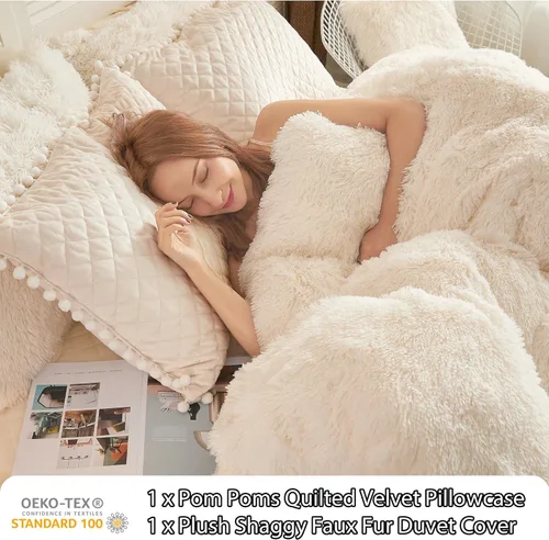 Vista 3 de LIFEREVO - Juego de funda de edredón lanudo y esponjoso de lujo, juego de funda de edredón de terciopelo suave y peludo
