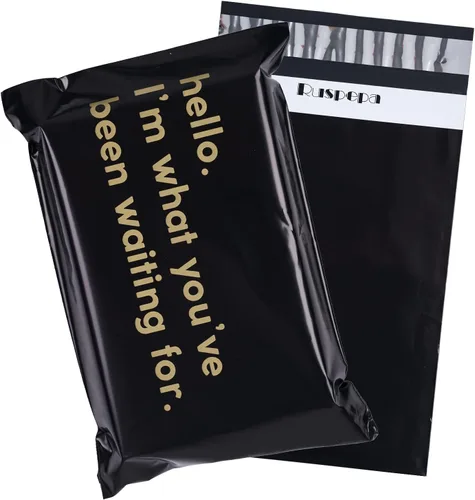 RUSPEPA Bolsa de envío de polietileno con autosellado, diseño impreso de texto comercial, paquete de 100 unidades de 6 x 9 pulgadas, color negro