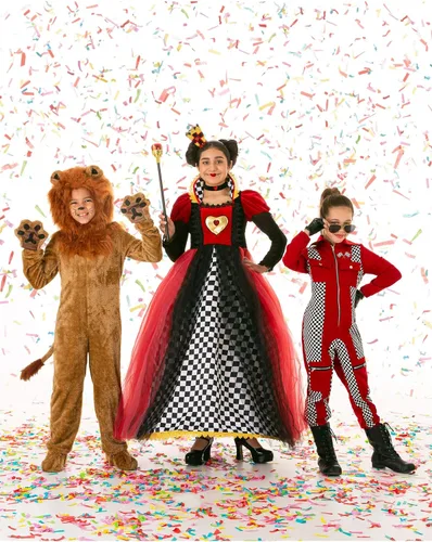 Vista 4 de Disfraz de Reina de Corazones para niñas, disfraz real negro y rojo para disfraz de Halloween