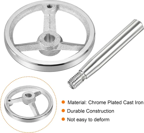 Vista 4 de PATIKIL Volante giratorio de 4.724 in de diámetro, 0.551 in de diámetro ID, 1 paquete de hierro fundido cromado con mango para muchos tipos