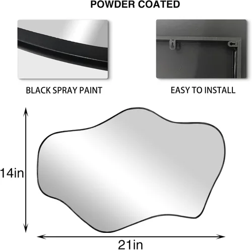 Vista 6 de Espejo de pared irregular, espejos asimétricos de 21 x 14 pulgadas, espejo moderno sin marco para pared, espejos de forma única para sala de estar