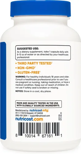 Vista 4 de Nutricost Gluconato de zinc 120 cápsulas vegetarianas (50 mg) - Sin gluten y sin OMG