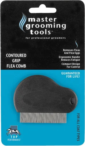 Master Grooming Tools Peines para pulgas de agarre contorneado, peines ergonómicos para eliminar pulgas, negro, 3 pulgadas