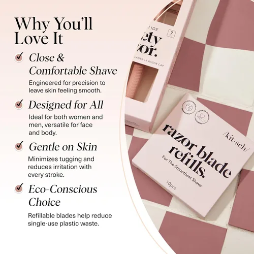 Vista 3 de Kitsch Recambios de cuchillas de afeitar de doble filo, cuchillas de afeitar de seguridad para un afeitado suave y cómodo, repuestos de acero