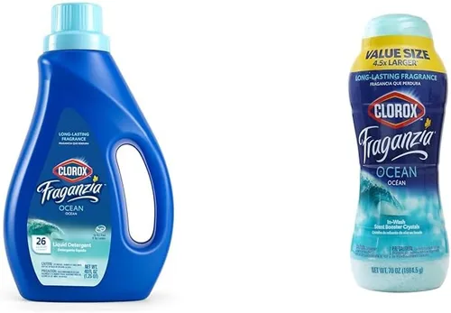 Clorox Fraganzia Laundry Refresh Bundle: Detergente líquido oceánico, 40 onzas líquidas y cristales potenciadores de aroma en lavado, 70 onzas para