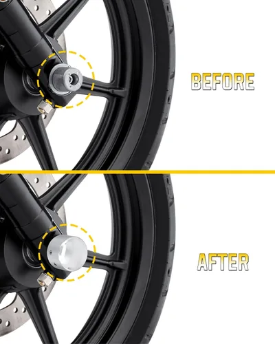 Vista 2 de Cubiertas cromadas para tuercas de eje delantero, tapas de eje delantero compatibles con Harley Davidson 2002-2024 VRSC Softail Dyna Super Glide