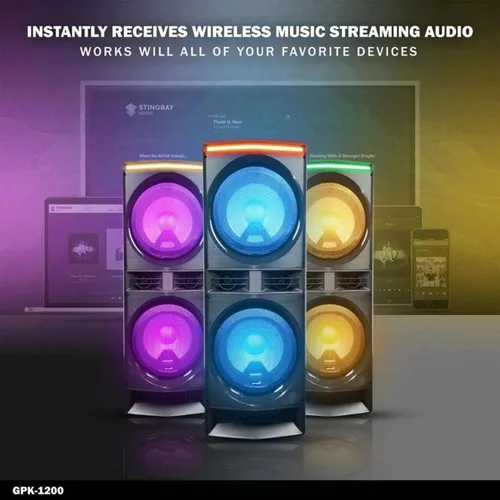 Vista 2 de Gemini - Sistema de altavoces Bluetooth para fiesta de karaoke de 6000 W de potencia máxima con woofers duales de 12 pulgadas, luces LED, micrófono