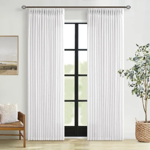 Vista 10 de TWODRAPES Cortinas de Lino Plisadas con Pinza Beige Blancas de 54 Pulgadas de Largo 2 Paneles para Comedor Cocina Dormitorio Plisadas Semi