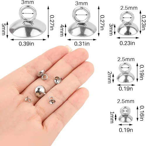 Vista 2 de Framendino, Paquete de 100 tapas colgantes de acero inoxidable 304 con bucles para fabricación de joyas