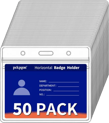 Vista 9 de Paquete de 10 portatarjetas de identificación horizontal, portatarjetas de plástico transparente, funda protectora para identificación de trabajo