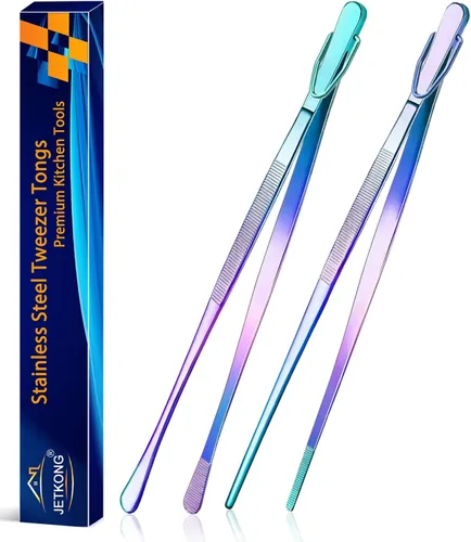 Vista 33 de JETKONG 2 pinzas para alimentos de 9 pulgadas, pinzas de cocina de acero inoxidable, pinzas de cocina (negro)
