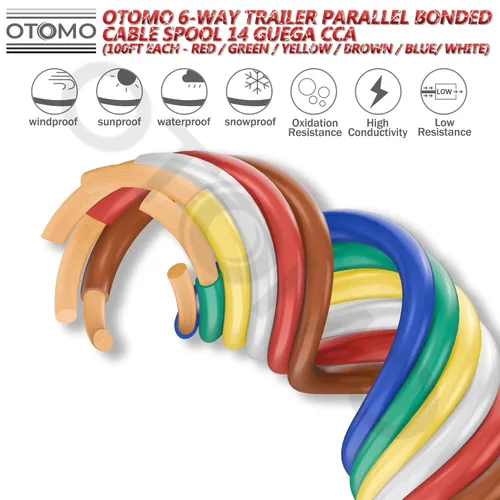 Vista 3 de Cable de remolque suficientemente largo de 100 pies, calibre 14, 6 vías, cable de extensión CCA unido, arnés de remolque SAE J1128, carretes