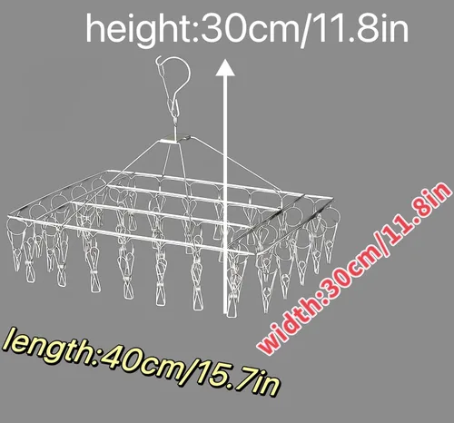 Vista 4 de Paquete de 2 estantes de secado de calcetines de acero inoxidable con 80 clips, gancho giratorio de 360° a prueba de viento para hierbas, sostén