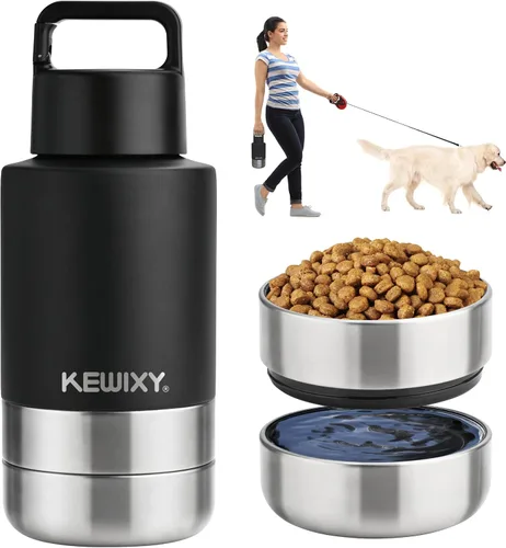 KEWIXY Botella de agua de viaje para perro aislada con cuencos desmontables, dispensador de botellas de agua portátil 3 en 1, accesorios para perros