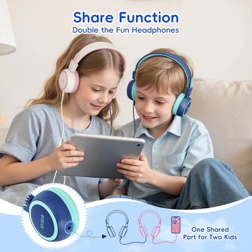 Vista 4 de KVIDIO Auriculares con cable para niños, volumen seguro de 85/94 dB, sobre la oreja con micrófono integrado, aislamiento de ruido, ajustable