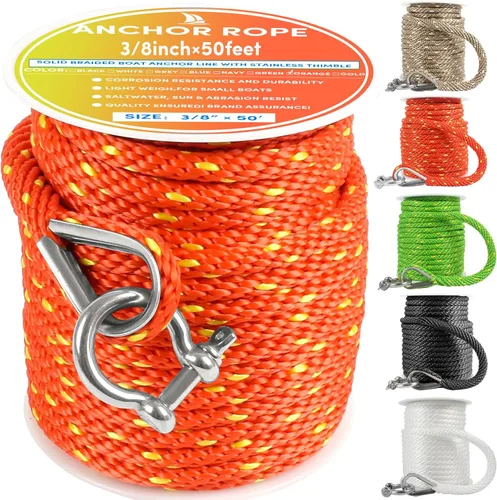 Vista 39 de Cuerda de anclaje premium de 50 pies x 1/2 pulgadas, línea de anclaje trenzada sólida MFP para barco con dedal y grillete - Negro