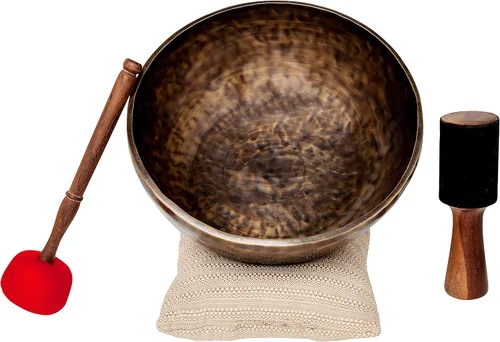 Juego Grande de Cuencos Tibetanos Cantores por Ohm Store — Cuenco de Meditación de Sonido Jupiter de Bronce Puro de 12 Pulgadas, 2 Mazos y un Cojín