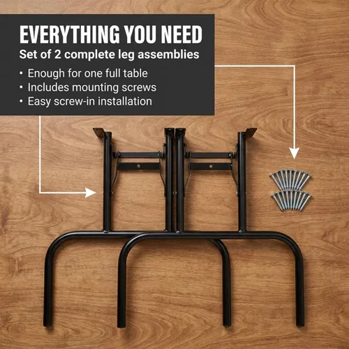 Vista 4 de Juego de 2 patas plegables para mesa de banquete, patas plegables resistentes con puntas de plástico antideslizantes y soldaduras completas