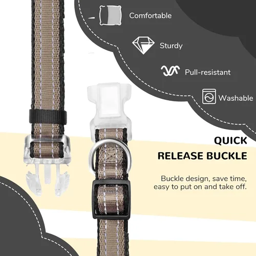 Vista 5 de Collar reflectante para perros grandes, collar de malla acolchado para perros grandes, collar ajustable para mascotas con hebilla de liberación Gris