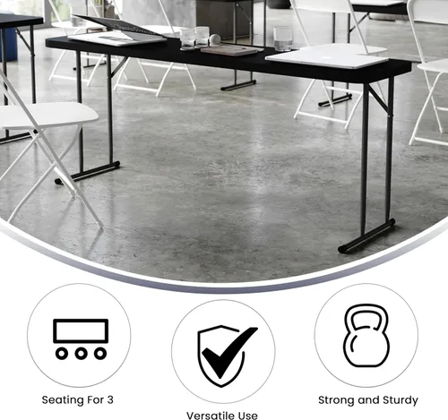 Vista 23 de BizChair 6-Foot Rectángulo Granito Blanco Plástico Plegable Entrenamiento/Seminario Mesa