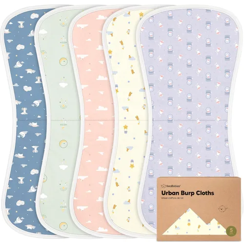 Vista 34 de Paños orgánicos para eructos para bebés niños y niñas - Paquete de 5 paños de algodón súper absorbentes para eructar para bebés, trapos suaves