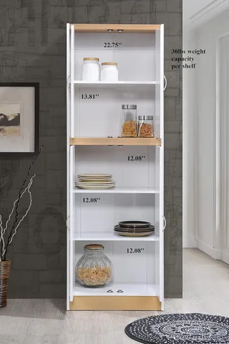 Vista 7 de Hodedah Despensa de cocina de 4 puertas con cuatro estantes, color blanco