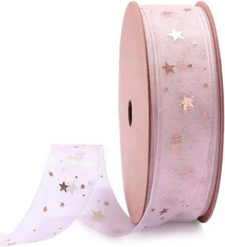 Vista 8 de Holijolly Gold Star - Cinta transparente de hilo de nieve para cumpleaños, bodas, Navidad, 3/4 pulgadas x 10 yardas