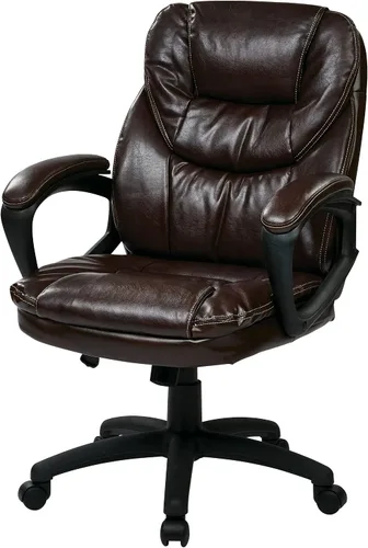 Vista 6 de Office Star Deluxe sobremedida silla de piel sintética con brazos acolchada, Cuero falso Nylon, Negro