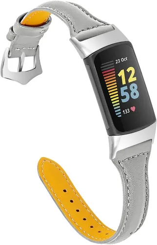 Vista 10 de Leather Strap Compatible with Fitbit Charge 6/Charge 5 Strap, Women Men Genuine Leather Sport Band Replacement Watch Wristband Bracelet for Charge 6