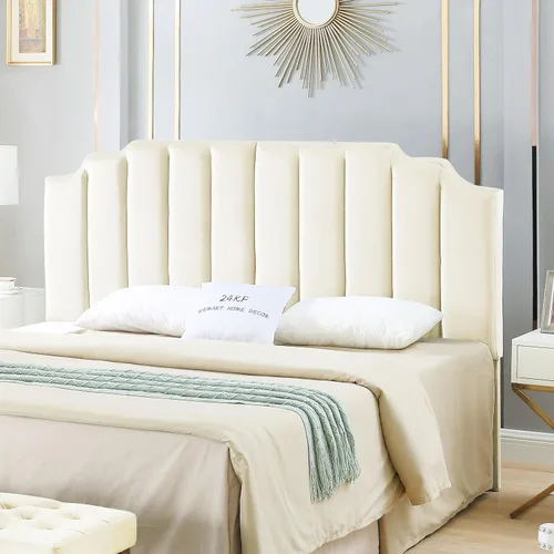 Vista 11 de 24KF - Cabecera con tapiz capitoné de terciopelo, diseño moderno de canales verticales y tablero curvo, para cama Queen/matrimonial, 6026-Q- negro