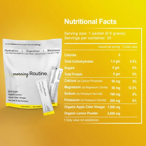 Vista 4 de Morning Routine - Hidratación diaria Paquetes de electrolitos en polvo con vinagre de sidra de manzana, limón y sal marina Polvo hidratante