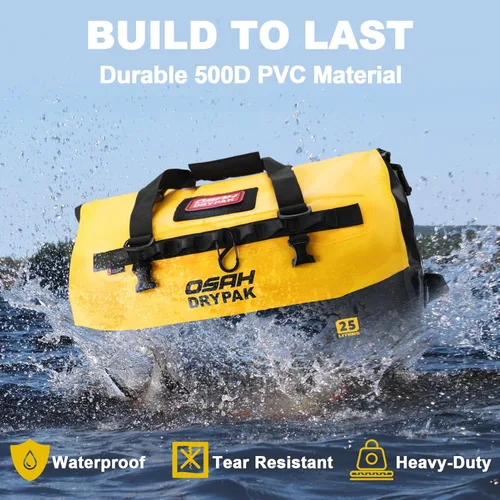 Vista 3 de OSAH DRYPAK Bolsa de lona impermeable 25L/40L/60L – Bolsa trasera de motocicleta resistente, bolsa seca enrollable para viajes, camping, canotaje