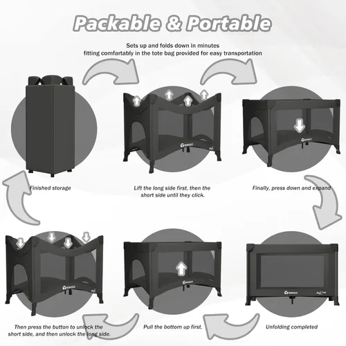 Vista 4 de Cuna de viaje portátil y corralito – Cama de viaje plegable segura para bebés con colchón, malla transpirable Cama de bebé compacta y ligera