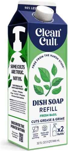Vista 24 de Cleancult Repuesto líquido de jabón para platos (32 onzas, 1 paquete), poder de limpieza a base de plantas, jabón para platos que corta la grasa