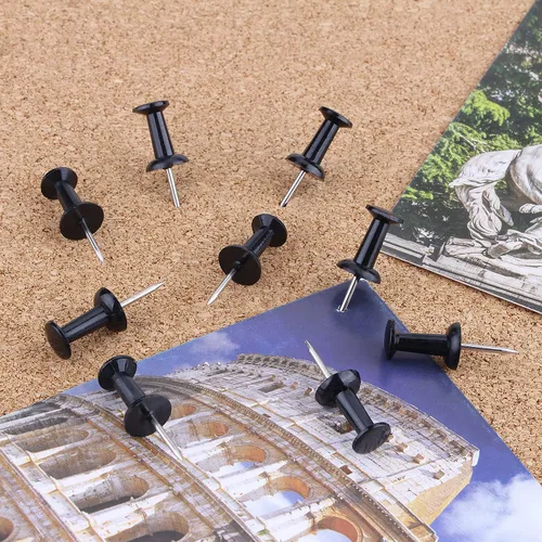 Vista 4 de Yalis Pines de empuje de 100 unidades de tachuelas negras estándar de punta de acero y cabeza de plástico