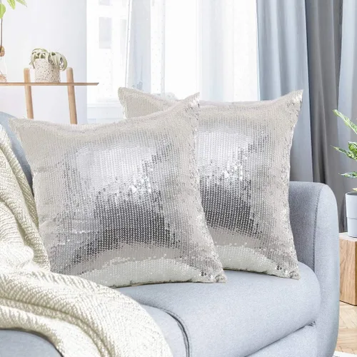 Vista 15 de Juya Delight Juego de 2 fundas de almohada con lentejuelas brillantes para sofá, decoración del hogar, 18 x 18 pulgadas, oro negro
