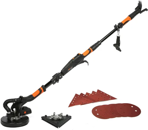 Vista 2 de WEN DW5084 Lijadora de paneles de yeso de doble cabezal de velocidad variable 2 en 1 de 5 amperios con manguera de polvo de 15 pies, color negro